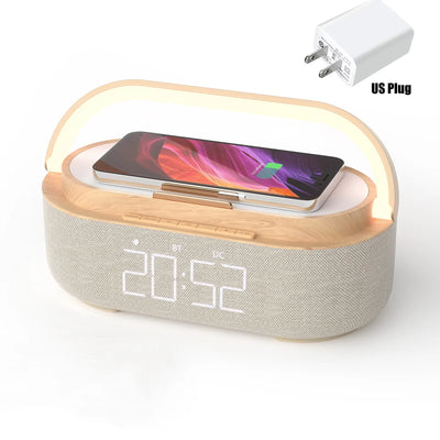 NEW Wireless Charger 15W Portable Digital FM Alarm Clock Bluetooth Speaker Radio Touch Night Light Dual Home Bedside Subwoofer