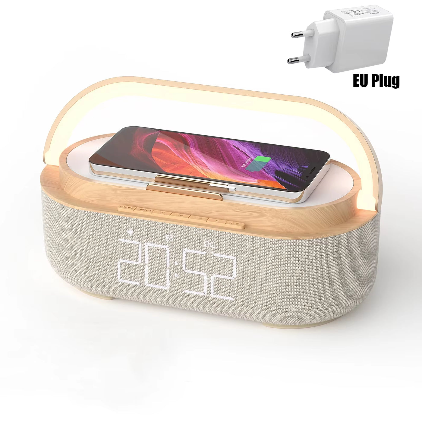 NEW Wireless Charger 15W Portable Digital FM Alarm Clock Bluetooth Speaker Radio Touch Night Light Dual Home Bedside Subwoofer