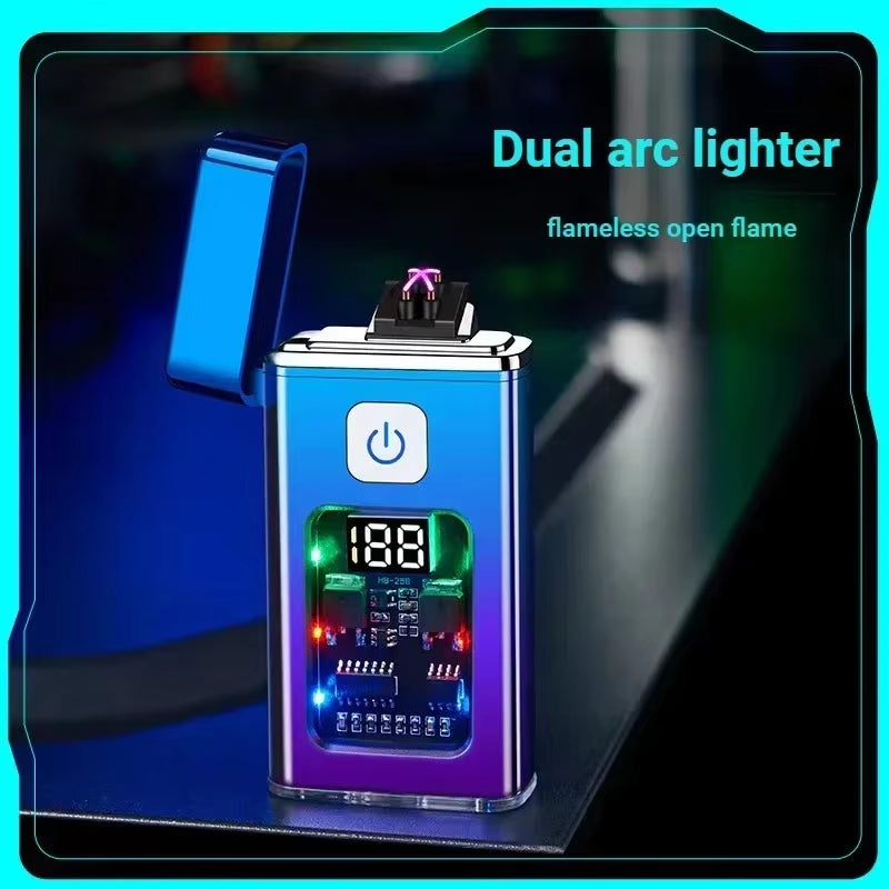 Stylish USB Rechargeable Electric Lighter Cool Windproof Dual ARC Plasma Lighters for Men Outdoor Camping Gadgets Fire Starter