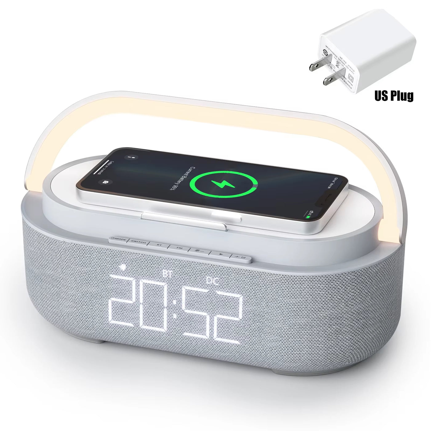 NEW Wireless Charger 15W Portable Digital FM Alarm Clock Bluetooth Speaker Radio Touch Night Light Dual Home Bedside Subwoofer