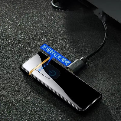 2025 Double-Sided Fingerprint Touch Lighter Windproof Ignition Tool USB Electronic Charging Ultra-Thin Heating Wire Outdoor