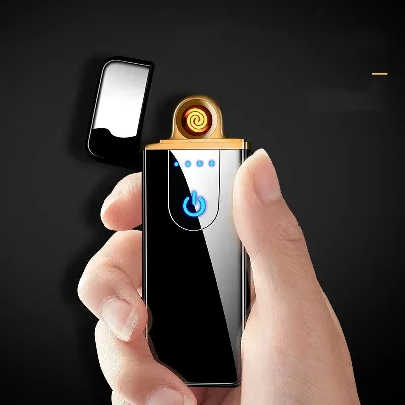 2025 Double-Sided Fingerprint Touch Lighter Windproof Ignition Tool USB Electronic Charging Ultra-Thin Heating Wire Outdoor