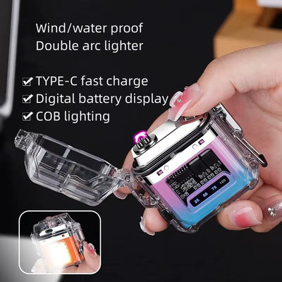 New Transparent Shell Double Arc USB Electronic Lighter TYPE-C Fast Charge COB Lighting Plasma Lighter Electric Waterproof